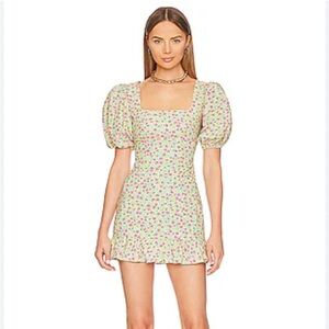 Lovers + Friends Pastel Floral Puff Sleeve Mini Dress - Green/Pink